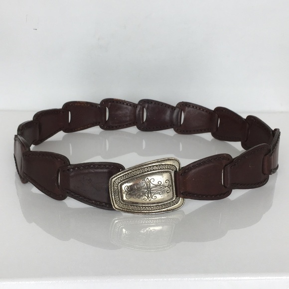 Vintage Brighton Brown Woven Leather Belt .925 Silver Plated Buckle Women’s Sz S main image 8